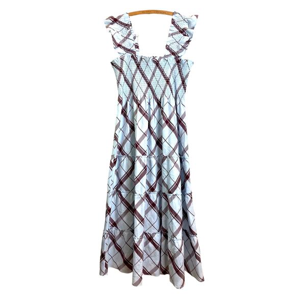 Hill House Ellie Nap Dress in Matilda Plaid Sz L Ruched Bodice Tiered Ruffles - Picture 2 of 9
